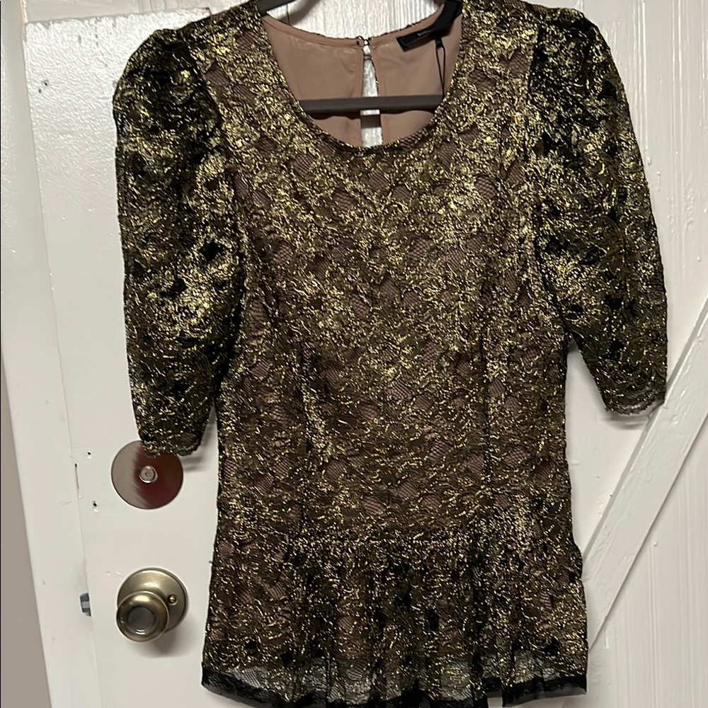 BCBGMaxAzria Gold and Black Lace Top NWT